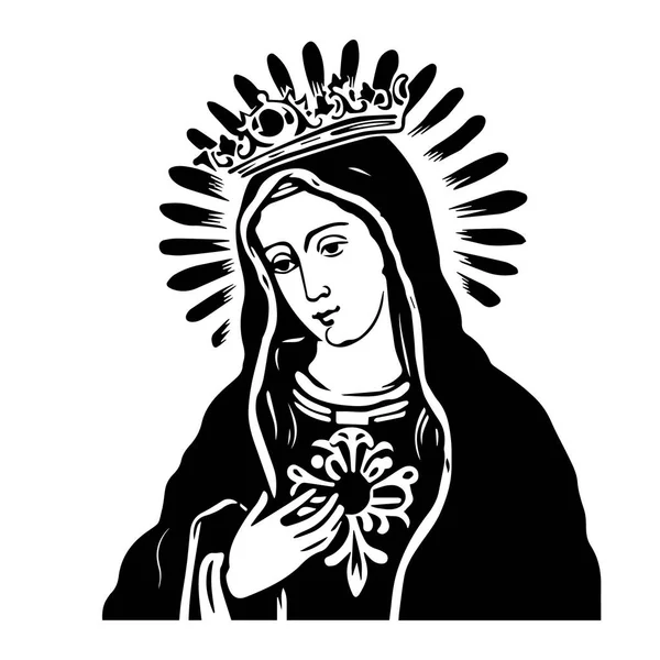 Virgen María Nuestra Señora Ilustración Vectorial Dibujada Mano Silueta Negra — Vector de stock