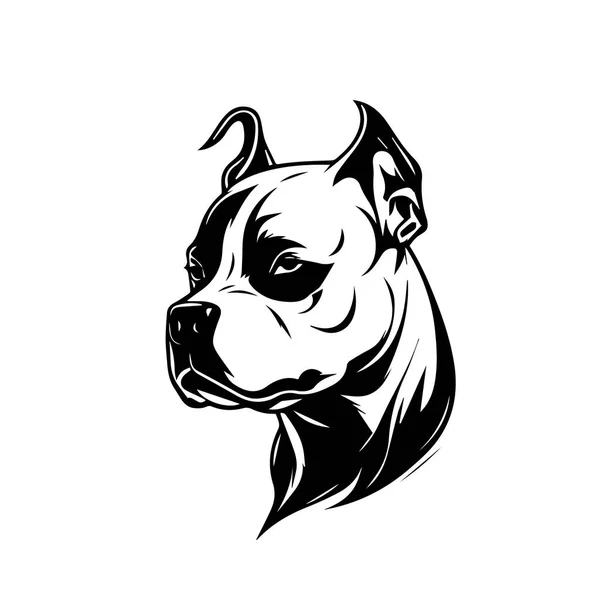 Pitbull Kafası Köpek Sade Vektör Siyah Görüntü Beyaz Arkaplanda Siluet — Stok Vektör