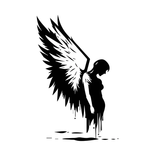 天使の女 女性の美容天使のベクトルイラスト シルエットSvg 唯一の黒と白 — ストックベクタ