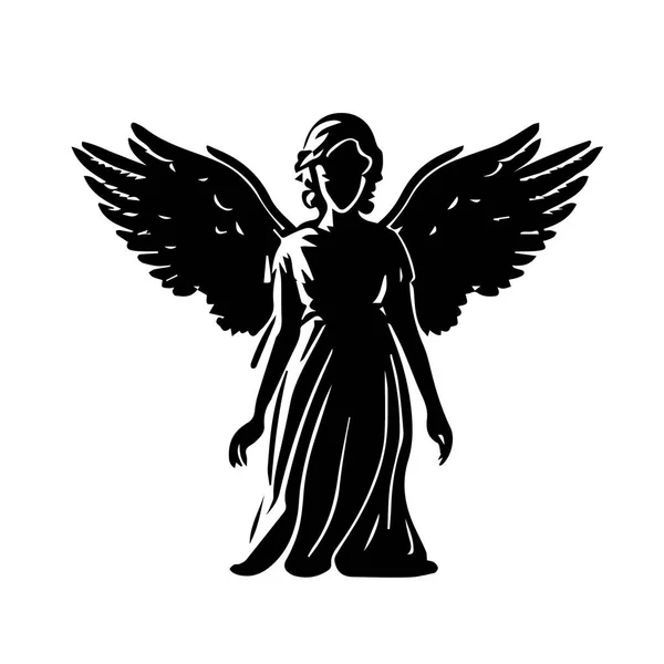 天使の女 女性の美容天使のベクトルイラスト シルエットSvg 唯一の黒と白 — ストックベクタ