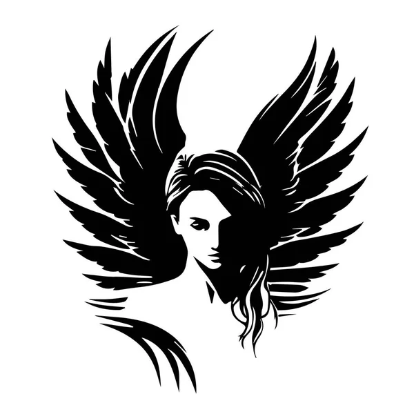天使般的女人女性美丽天使的矢量图解 只有黑白相间 — 图库矢量图片