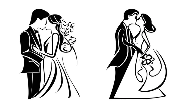 Весілля Молода Пара Закоханих Просто Одружився Чорний Векторний Шаблон Трафарет — стоковий вектор