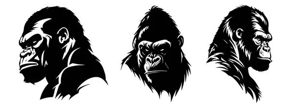 Têtes Gorille Vecteur Noir Blanc Silhouette Svg Formes Gorille Illustration — Image vectorielle