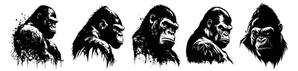 Gorila Míří Černobílý Vektor Silueta Svg Tvary Gorila Ilustrace — Stockový vektor