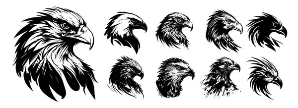 Eagle Heads Black White Vector Silhouette Svg Shapes Eagle Illustration — Stock Vector