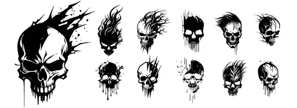 Crânes Humains Vecteur Noir Blanc Silhouette Svg Formes Crânes Illustration — Image vectorielle