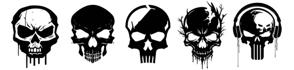 Human Skulls Black White Vector Silhouette Svg Shapes Skulls Illustration — Stock Vector