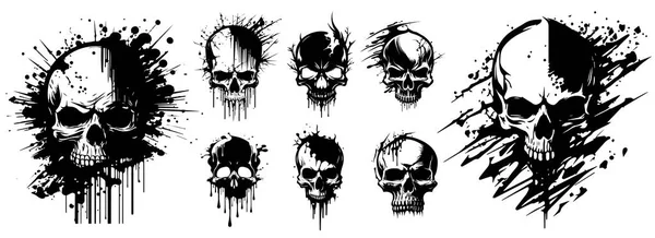 Cráneos Humanos Vector Blanco Negro Silueta Svg Formas Cráneos Ilustración — Archivo Imágenes Vectoriales