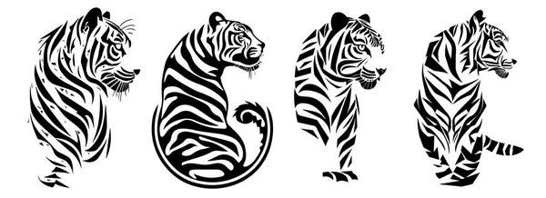 Tigre Teste Vettore Bianco Nero Silhouette Svg Forme Tigri Illustrazione — Vettoriale Stock