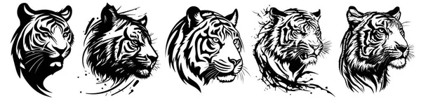 Κεφάλια Τίγρης Μαύρο Και Άσπρο Διάνυσμα Silhouette Svg Σχήματα Της — Διανυσματικό Αρχείο