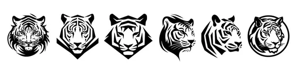 Têtes Tigre Vecteur Noir Blanc Silhouette Svg Formes Tigres Illustration — Image vectorielle