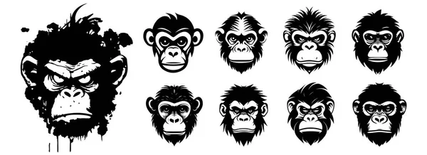 Monkey Heads Vector Illustratie Silhouetvormen Van Apen — Stockvector