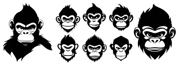 Illustrazione Vettoriale Delle Teste Scimmia Forme Silhouette Scimmia — Vettoriale Stock