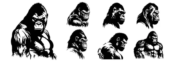 Cabezas Gorila Vector Blanco Negro Silueta Svg Formas Gorila Ilustración — Vector de stock