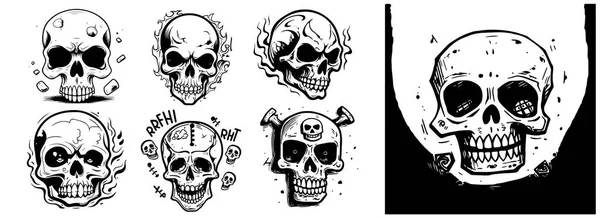 Ilustración Silueta Vector Cráneos Humanos — Vector de stock
