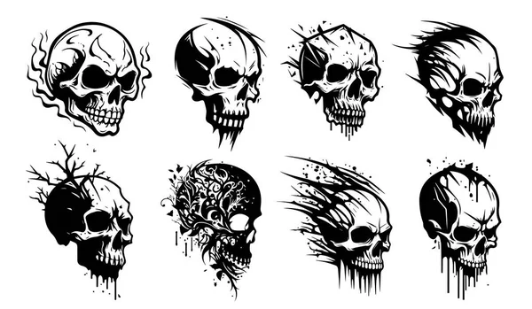 Ilustración Silueta Vector Cráneos Humanos — Vector de stock