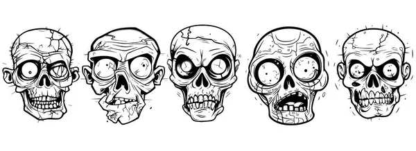 Ilustración Silueta Vectorial Cráneos Zombies Humanos — Vector de stock