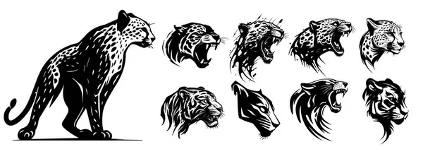 Cheetah Teste Vettore Illustrazione Silhouette Forma — Vettoriale Stock