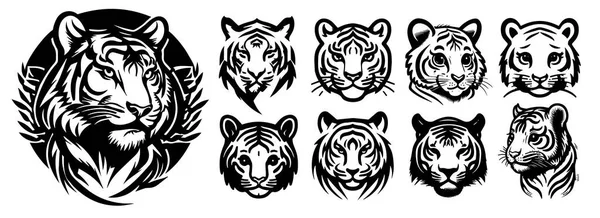 Silhouette Svg Shapes Tigers Illustration — Stock Vector