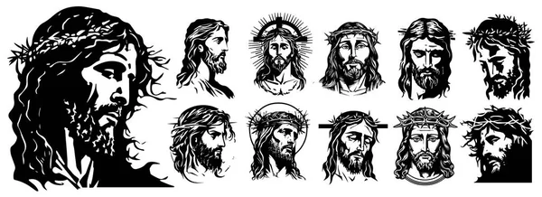 耶稣的黑色轮廓 激光切割Cnc — 图库矢量图片