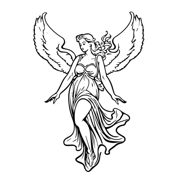 天使の女性のベクターイラスト シルエットSvg 唯一の黒と白 — ストックベクタ