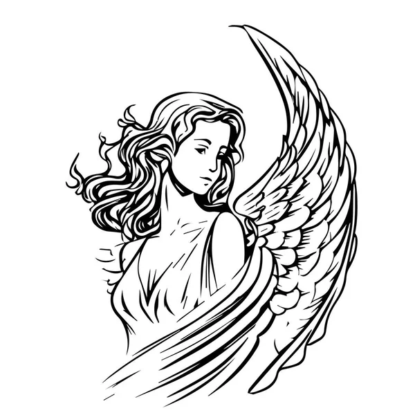 天使の女性のベクターイラスト シルエットSvg 唯一の黒と白 — ストックベクタ