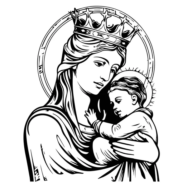Nossa Senhora Virgem Mary Madonna Vetor Ilustração Silhueta Svg Corte — Vetor de Stock