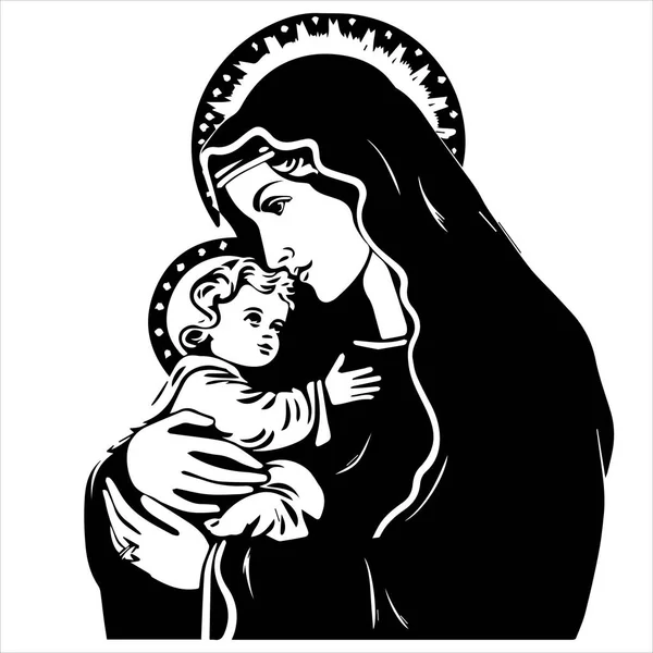 Nossa Senhora Virgem Mary Madonna Vetor Ilustração Silhueta Svg Corte — Vetor de Stock