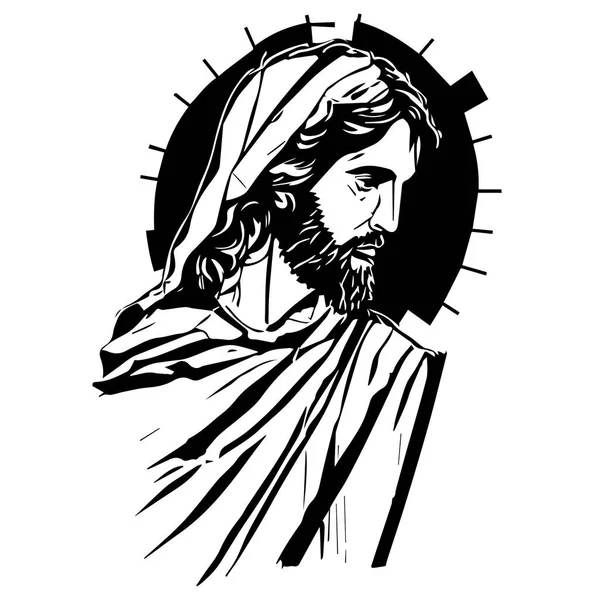 耶稣基督矢量的例子 耶稣的黑色轮廓 激光切割Cnc — 图库矢量图片