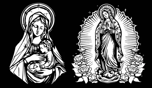 Onze Lieve Vrouw Madonna Maagd Maria Moeder Van Heb Vector — Stockvector