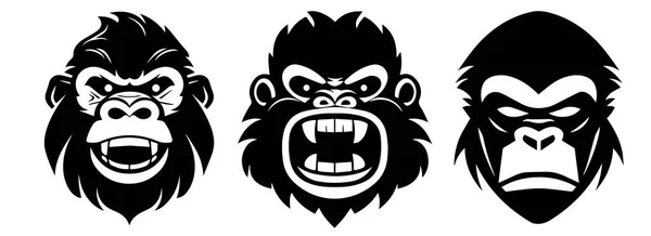 Gorilla Κεφάλια Διάνυσμα Εικόνα Σιλουέτα — Διανυσματικό Αρχείο