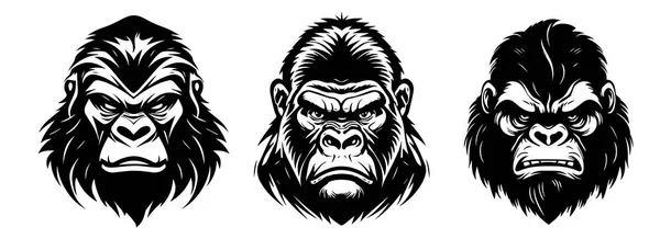 Gorilla Heads Vector Silhouette Illustration — Stock Vector