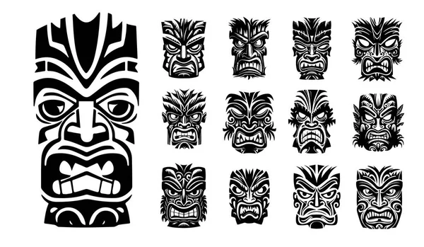 Tiki Máscara Logotipo Vetor Ilustração Silhueta —  Vetores de Stock