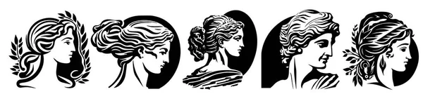 Antike Griechische Frau Kopf Logo Vektor Illustration Des Weiblichen Gesichts — Stockvektor