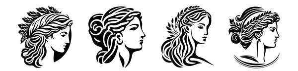 Starożytna Greczynka Głowa Logo Wektor Ilustracja Kobiecej Twarzy — Wektor stockowy