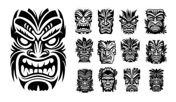 Tiki Masker Logo Vector Illustratie Silhouet — Stockvector