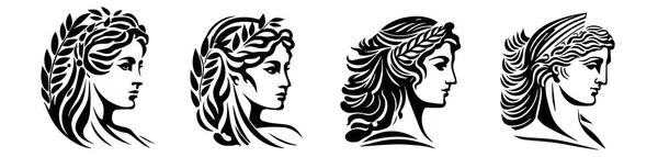 Ancienne Grecque Femme Tête Logo Vectoriel Illustration Visage Féminin — Image vectorielle