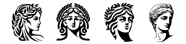 Antigua Mujer Griega Cabeza Logo Vector Ilustración Cara Femenina — Vector de stock