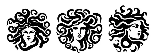 Antigua Gorgona Griega Medusa Mujer Cabeza Logo Vector Ilustración — Archivo Imágenes Vectoriales