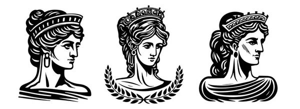 Starověká Řecká Žena Hlava Logo Vektor Ilustrace Ženské Tváře — Stockový vektor