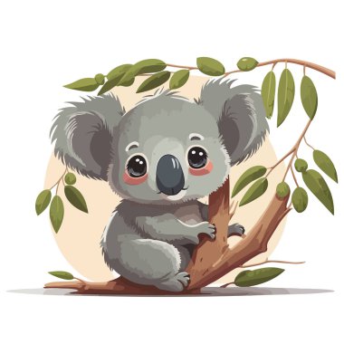 koala on branch. australian koala. australian tree. cute cartoon animal. vector. isolated illustration  clipart