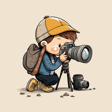 Karikatür fotoğrafçısı kamera tutuyor. 