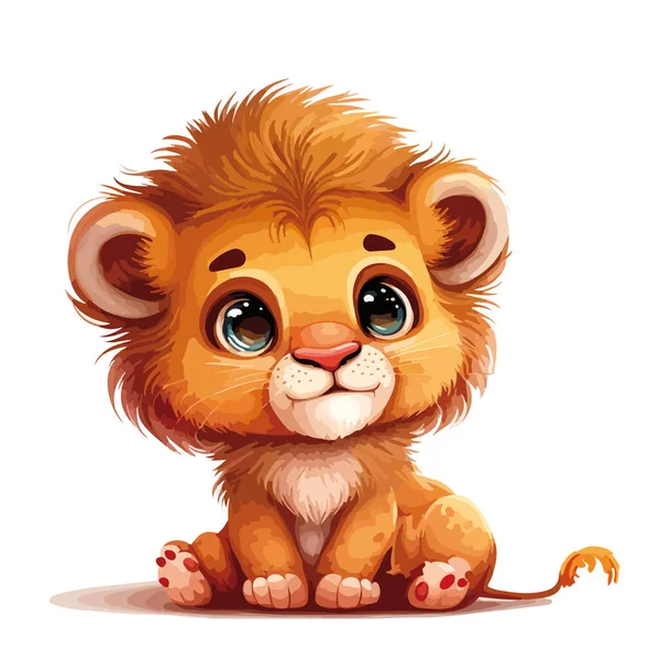 Kartun Harimau Lucu Dengan Rambut Merah Dan Anak Singa Pada - Stok Vektor