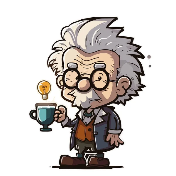 先輩ビジネスマンがお茶を持ってる 白を背景にした隔離された漫画イラスト — ストックベクタ