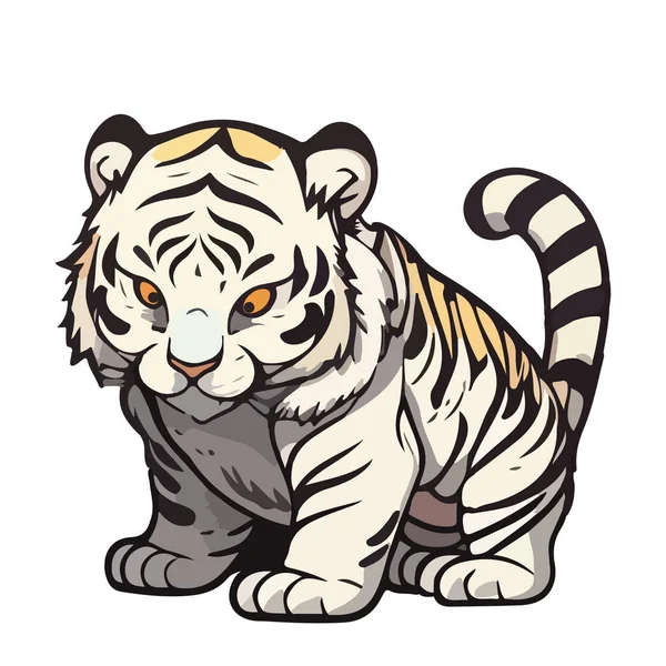 Vektor Illustration Tecknad Tiger Isolerad Vit Bakgrund — Stock vektor