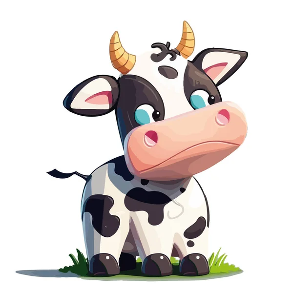 帽子とミルクの入ったかわいい漫画の牛 ベクターイラスト — ストックベクタ