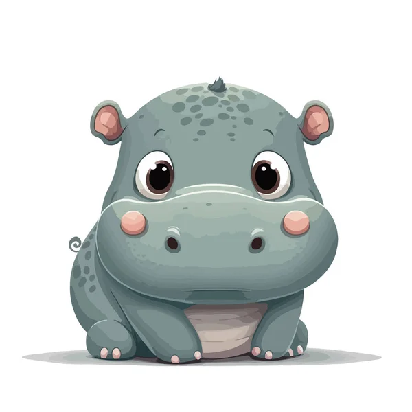 Cute Cartoon Hippo Izolowane Białym Tle Ilustracja Wektor — Wektor stockowy