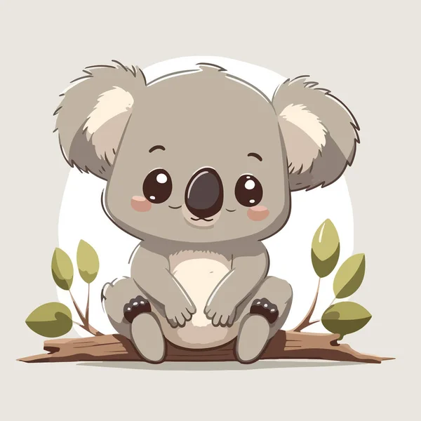 Koala Sitting Tree Cute Cartoon Bear Animal Illustration Vector — Stock Vector