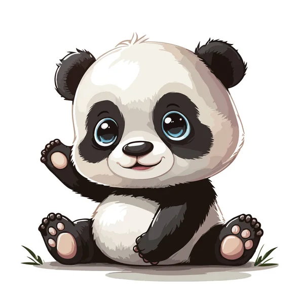 Lindo Panda Con Palo — Vector de stock