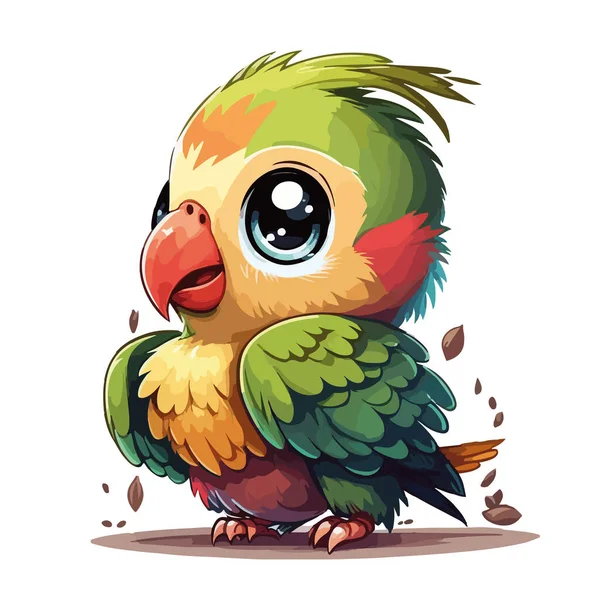 Pequeno Papagaio Bonito Sentado Ramo Personagem Desenho Animado Colorido Isolado — Vetor de Stock